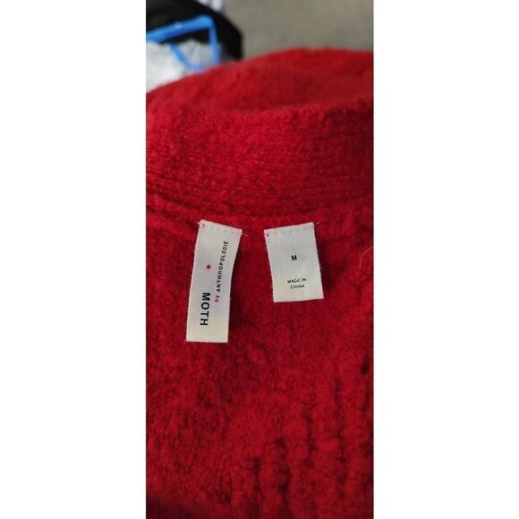 ANTHROPOLOGIE Moth Womens Cardigan Sweater Red Long Sleeve Open Front Knit M - Picture 5 of 5
